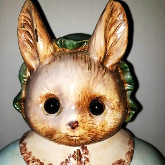 1980s Cookie Jar Easter Mrs Rabbit With Real Like Eyes - Picture 2 of 9
